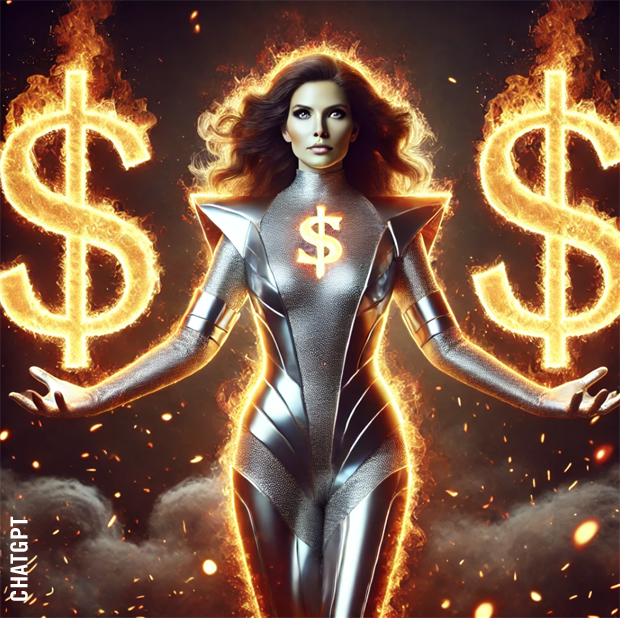 Flaming Dollar Bills in the rain with Superhero Girl 08