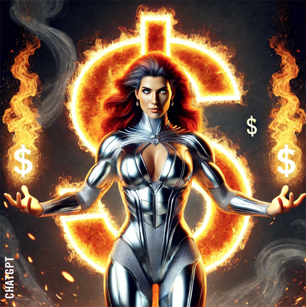 Flaming Dollar Bills in the rain with Superhero Girl 09