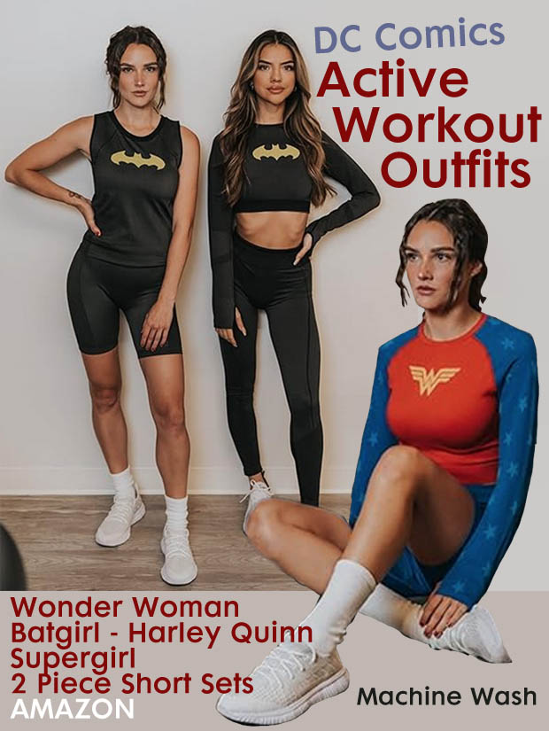 Womens Work Out Superhero 2 Piece Batman Wonder Woman Batgirl