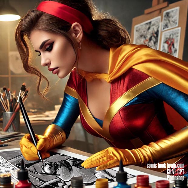 Superhero artist drawing superhero comic book art